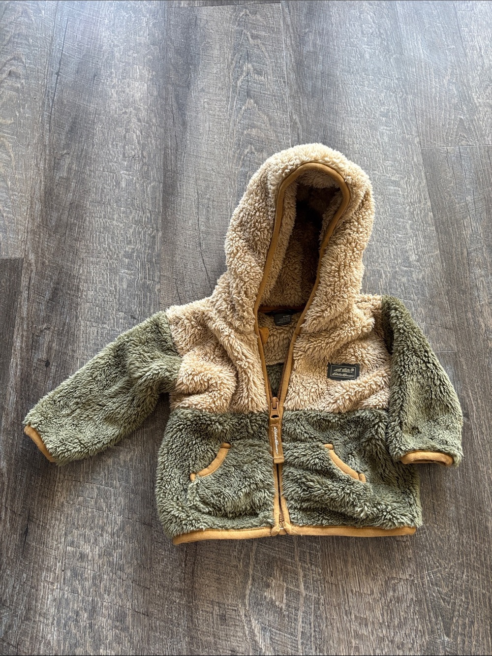 Eddie Bauer Green and Tan Sherpa Hooded Jacket - Kids